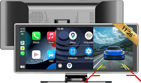 SCUMAXCON Portable Car Stereo Wireless CarPlay Android Auto Airplay Android Cast with Backup Cam IPS Touchscreen GPS Navigation Bluetooth USB AUX Built-in Speaker